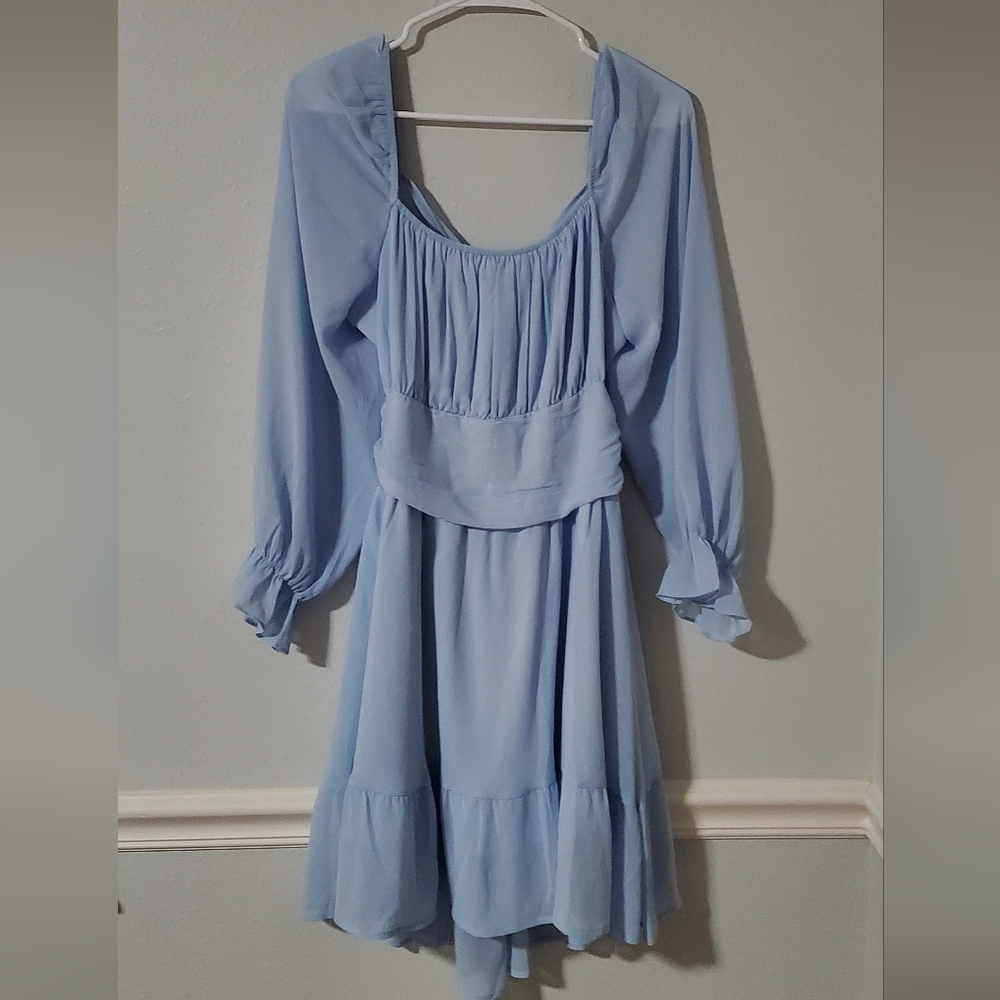Light Blue Long Lantern Sleeve Dress